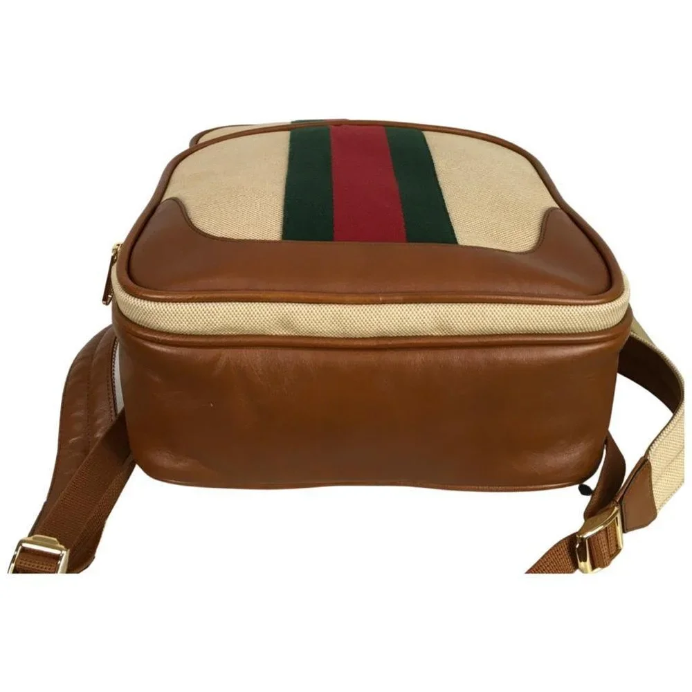 NWT Gucci Women's Backpack Stripes Green & Red Buckle GG Beige Multi Sz M - Picture 5 of 12